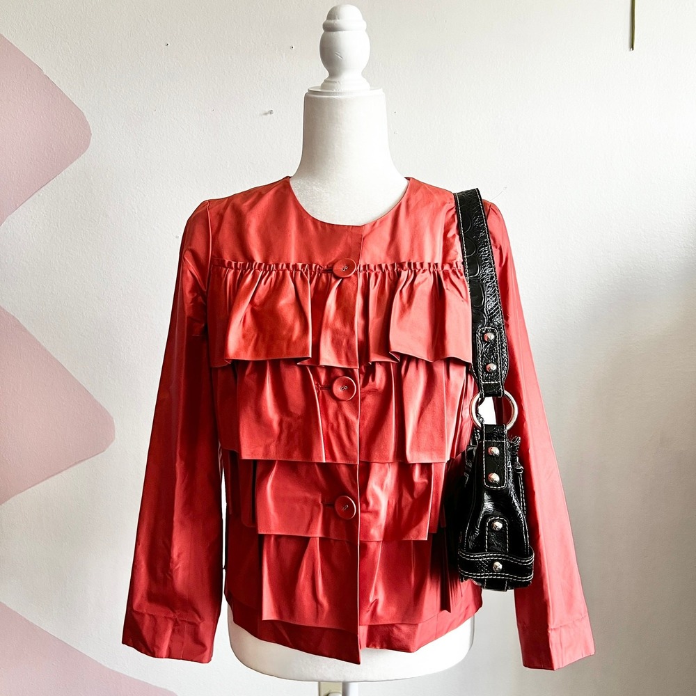 J Crew Ruffle Jacket 100% Silk Classic‎ Luxury Minimalism Timeless Workwear Sz 2